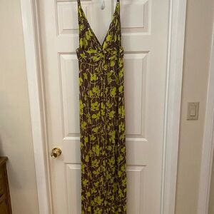 Floral Brown and Green Maxi Dress
